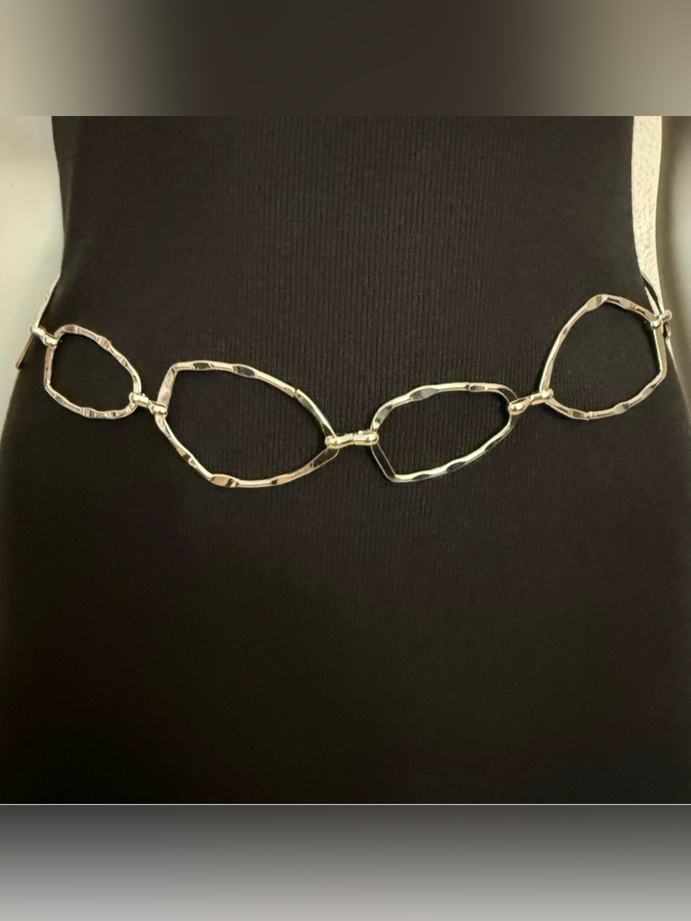 Silver tone metallic skinny chain belt